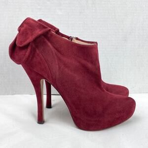 Pura Lopez Suede Heels Booties Pumps Burgundy Size 38 Made in Spain
